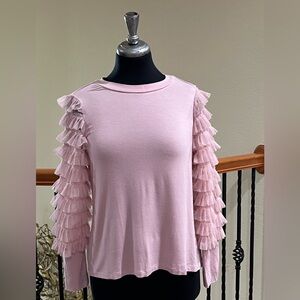 Chenault LAVENDER Top, TIERED RUFFLE SLEEVES, ROUND NECKLINE, FEMININE, SIZE M